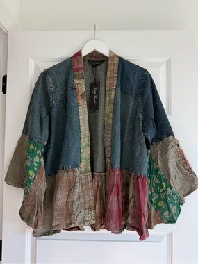 Young Threads Boho Patchwork Denim Kimono NWT
